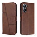 For Realme 10 4G Stitching Calf Texture Buckle Leather Phone Case(Brown)