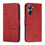 For Realme 10 4G Stitching Calf Texture Buckle Leather Phone Case(Red)