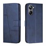 For Realme 10 4G Stitching Calf Texture Buckle Leather Phone Case(Blue)