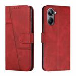 For Realme 10 Pro Stitching Calf Texture Buckle Leather Phone Case(Red)