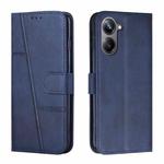 For Realme 10 Pro Stitching Calf Texture Buckle Leather Phone Case(Blue)