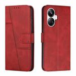 For Realme 10 Pro+ Stitching Calf Texture Buckle Leather Phone Case(Red)