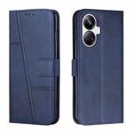 For Realme 10 Pro+ Stitching Calf Texture Buckle Leather Phone Case(Blue)