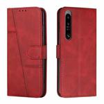 For Sony Xperia 1 IV Stitching Calf Texture Buckle Leather Phone Case(Red)