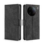 For vivo X90 Pro+ Skin Feel Crocodile Magnetic Clasp Leather Phone Case(Black)