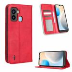 For Tecno Pop 6 BE7 Magnetic Buckle Retro Texture Leather Phone Case(Red)