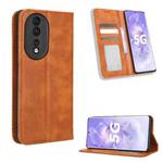 For Honor 80 5G Magnetic Buckle Retro Texture Leather Phone Case(Brown)