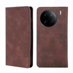 For vivo X90 Pro+ Skin Feel Magnetic Horizontal Flip Leather Phone Case(Dark Brown)