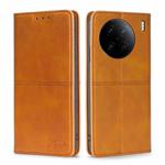 For vivo X90 Pro+ Cow Texture Magnetic Horizontal Flip Leather Phone Case(Light Brown)