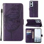 For Tecno Pop 6 Pro Embossed Butterfly Flip Leather Phone Case(Dark Purple)