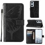 For Tecno Pop 6 Pro Embossed Butterfly Flip Leather Phone Case(Black)