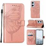 For Tecno Pop 6 Pro Embossed Butterfly Flip Leather Phone Case(Rose Gold)