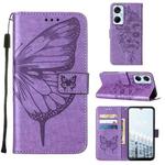 For Tecno Pop 6 Pro Embossed Butterfly Flip Leather Phone Case(Purple)