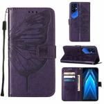 For Tecno Pova 4 Pro LG8N Embossed Butterfly Flip Leather Phone Case(Dark Purple)