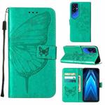 For Tecno Pova 4 Pro LG8N Embossed Butterfly Flip Leather Phone Case(Green)