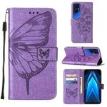 For Tecno Pova 4 Pro LG8N Embossed Butterfly Flip Leather Phone Case(Purple)