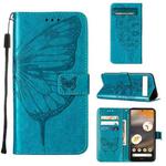 For Google Pixel 7a Embossed Butterfly Flip Leather Phone Case(Blue)