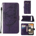 For Google Pixel 7a Embossed Butterfly Flip Leather Phone Case(Dark Purple)