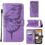 For Google Pixel 7a Embossed Butterfly Flip Leather Phone Case(Purple)
