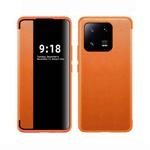 For Xiaomi 13 Pro Magnetic Side Window View Shockproof Horizontal Flip Leather Case(Orange)