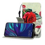 For Huawei Enjoy 9 Colored Drawing Horizontal Flip Leather Case with Holder & Card Slot & Wallet(Red Rose)