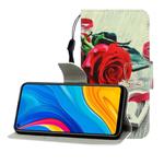 For Huawei Honor Play 3 / Enjoy 10 Colored Drawing Horizontal Flip Leather Case with Holder & Card Slot & Wallet(Red Rose)