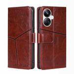For Realme 10 Pro+ 5G Geometric Stitching Horizontal Flip Leather Phone Case(Dark Brown)