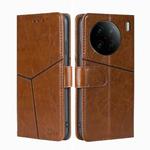 For vivo X90 Pro 5G Geometric Stitching Horizontal Flip Leather Phone Case(Light Brown)