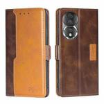 For Honor 80 Contrast Color Side Buckle Leather Phone Case(Dark Brown+Gold)
