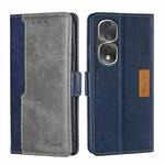 For Honor 80 Pro Contrast Color Side Buckle Leather Phone Case(Blue+Grey)