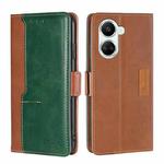 For Huawei nova 10 SE Contrast Color Side Buckle Leather Phone Case(Light Brown+Green)