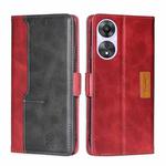 For OPPO A58 5G Contrast Color Side Buckle Leather Phone Case(Red+Black)