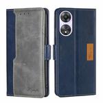 For OPPO A58 5G Contrast Color Side Buckle Leather Phone Case(Blue+Grey)
