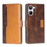 For Realme 10 4G Contrast Color Side Buckle Leather Phone Case(Dark Brown+Gold)