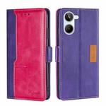 For Realme 10 4G Contrast Color Side Buckle Leather Phone Case(Purple+Rose Red)