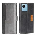 For Realme C30s Contrast Color Side Buckle Leather Phone Case(Black+Grey)