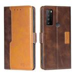 For TCL 30XL 2022 Contrast Color Side Buckle Leather Phone Case(Dark Brown+Gold)