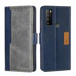 For TCL 30XL 2022 Contrast Color Side Buckle Leather Phone Case(Blue+Grey)