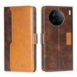 For vivo X90 Contrast Color Side Buckle Leather Phone Case(Dark Brown+Gold)