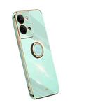 For OPPO Reno9 Pro+ XINLI Straight Edge 6D Electroplate TPU Phone Case with Ring Holder(Mint Green)