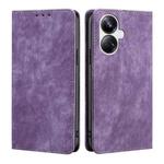 For Realme 10 Pro+ 5G RFID Anti-theft Brush Magnetic Leather Phone Case(Purple)