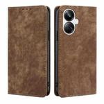 For Realme 10 Pro+ 5G RFID Anti-theft Brush Magnetic Leather Phone Case(Brown)