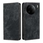 For vivo X90 Pro 5G RFID Anti-theft Brush Magnetic Leather Phone Case(Black)