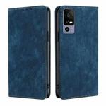 For TCL 40R 5G RFID Anti-theft Brush Magnetic Leather Phone Case(Blue)