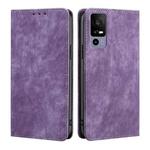 For TCL 40R 5G RFID Anti-theft Brush Magnetic Leather Phone Case(Purple)