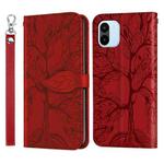 For Xiaomi Redmi A1 Life Tree Embossing Pattern Leather Phone Case(Red)