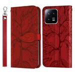 For Xiaomi 13 Life Tree Embossing Pattern Leather Phone Case(Red)