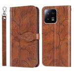 For Xiaomi 13 Life Tree Embossing Pattern Leather Phone Case(Brown)