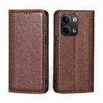 For OPPO Reno9 5G / Reno9 Pro 5G Grid Texture Magnetic Flip Leather Phone Case(Brown)