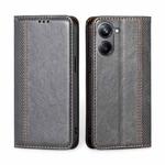 For Realme 10 Pro 5G Grid Texture Magnetic Flip Leather Phone Case(Grey)